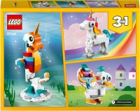 LEGO 31140 Creator 3in1 Magisches Einhorn Spielzeug, Seepferdchen, Pfau, Regenbogen-Einhorn-Tierfiguren, Geschenk für Mädchen und Jungen, baubares Spielzeug