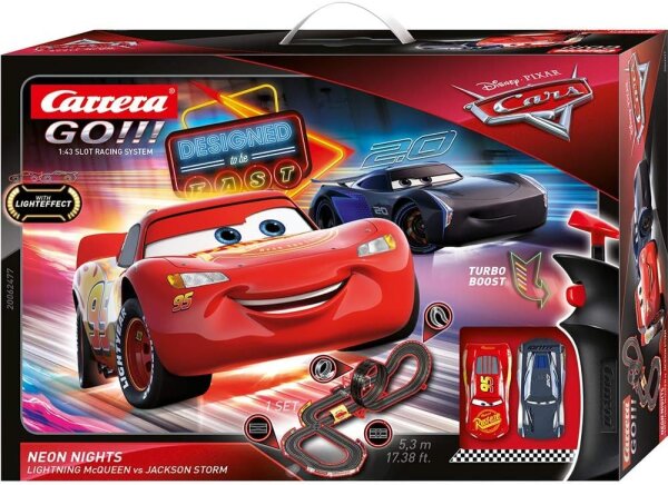 Carrera - 20062477 - Carrera GO!!! Disney Pixar Cars - Neon Nights Rennbahn-Set I Rennbahnen und lizensierte Slotcars | bis zu 2 Spieler | Für Jungs und Mädchen ab 6 Jahren & Erwachsene