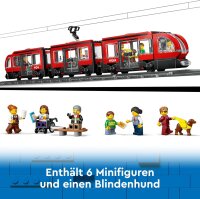 LEGO City Straßenbahn mit Haltestelle, Geschenkidee für Fans von Fahrzeug-Spielzeug ab 7 Jahren, mit 6 Minifiguren und einem Blindenhund für Rollenspiele, Bauspielzeug 60423