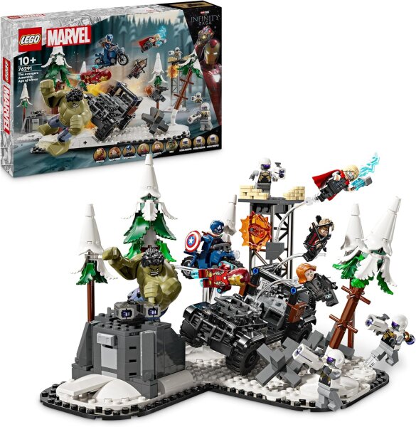 LEGO Marvel Avengers Assemble: Age of Ultron, BAU- und Spielset mit 8 Superhelden-Minifiguren wie Thor, dem Hulk und Iron Man, Bauspielzeug für Jungen und Mädchen, Abenteuer-Set 76291