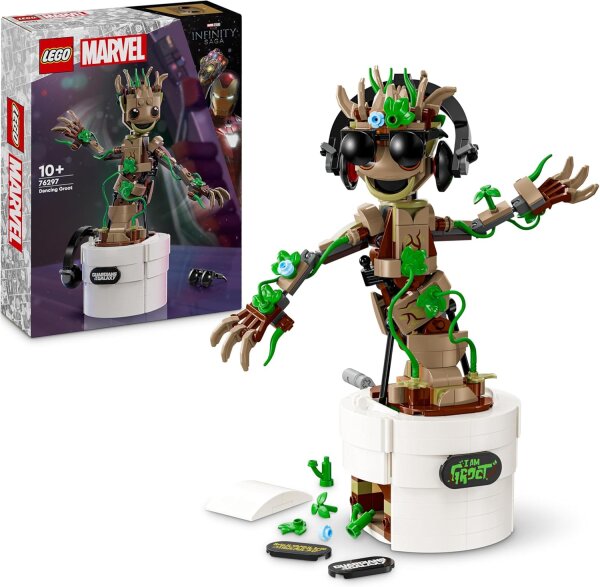 LEGO Marvel Tanzender Groot, animierte Minifigur eines Charakters aus Guardians of The Galaxy, interaktives Spielset, Superheldengeschenk für Jungen und Mädchen 76297