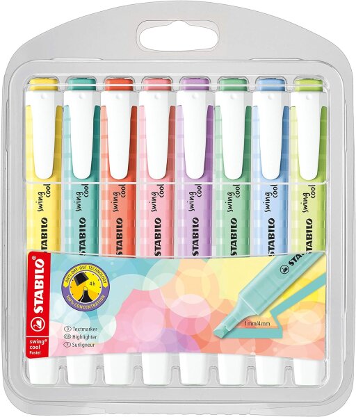 Textmarker - STABILO swing cool Pastel - 8er Pack - mit 8 verschiedenen Farben