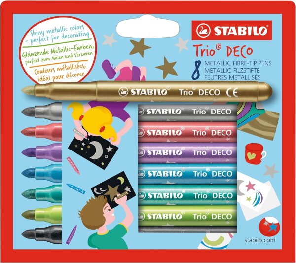 Metallic-Filzstift mit robuster XL-Spitze - STABILO Trio DECO - 8er Pack - mit 8 verschiedenen Farben