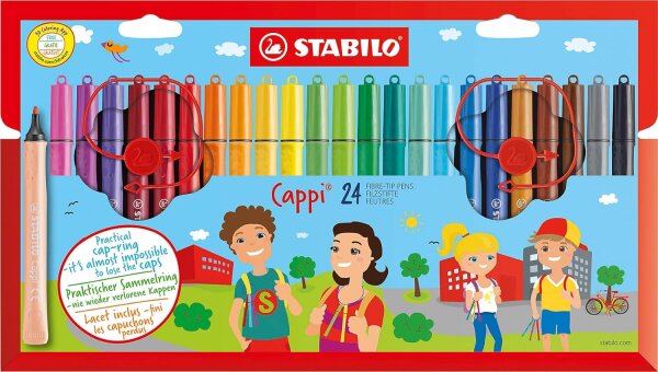 Filzstift mit Kappenring - STABILO Cappi - 24er Pack - mit 24 verschiedenen Farben