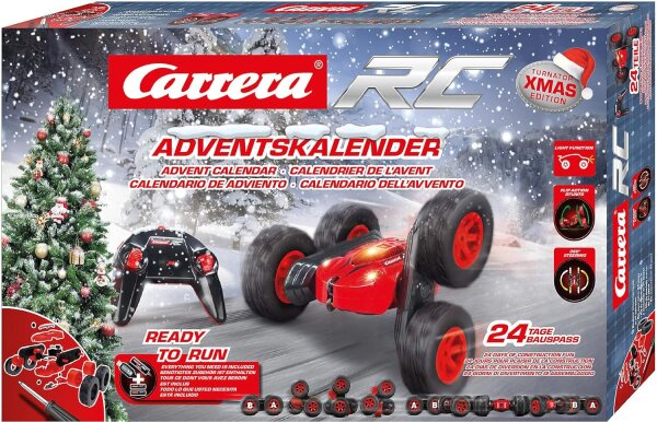 Carrera RC X-Mas Turnator I Adventskalender für Kinder & Erwachsene, Jungs & Mädchen I Adventskalender Bausatz I LED-Beleuchtung I Langanhaltender Fahrspaß & Schnelles Aufladen I Ferngesteuertes Auto