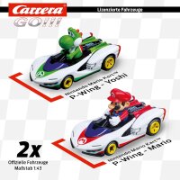 Carrera Go!!! Mario Kart™ - P-Wing Set Rennbahn mit Mario und Yoshi | 2 Slotcars inkl. 2 Handregler mit Turbo-Knopf | Actionreiche 4,9 m Strecke inkl. Looping, Rundenzähler und Mario Kart™