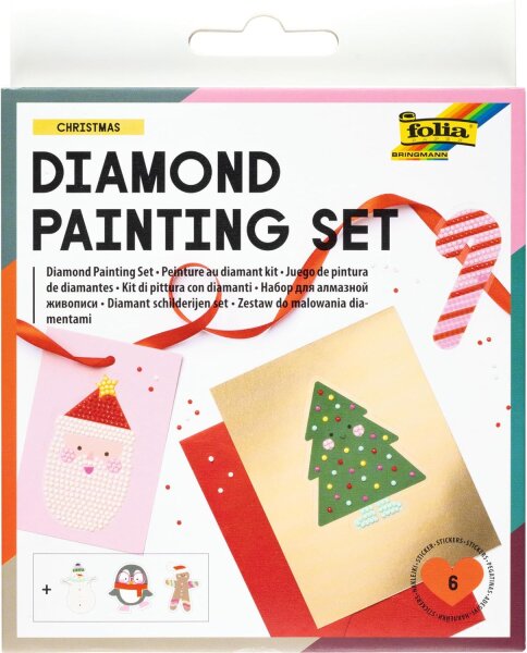 folia 31805 - Diamond Painting Set CHRISTMAS, Sticker mit Weihnachts-Motiven und Zubehör, Bastelset zum Gestalten von Aufklebern mit Glitzersteinchen