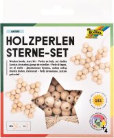 folia 22520 - Holz-Perlen Sterne Set "Nature", Bastelset mit 160 Holzkugeln und einer naturfarbenen Schnur zum Auffädeln, zum Basteln von Sternen und Anhängern