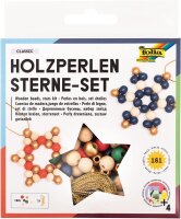 folia 22521 - Holz-Perlen Sterne Set "Classic", Bastelset mit 160 Holzkugeln und einer goldenen Schnur zum Auffädeln, zum Basteln von Sternen und Anhängern