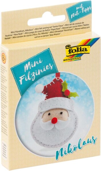 folia 52915 - Filz Nähset für Kinder-Mini Filzinie, Anhänger Nikolaus, 9 teilig - Filznähset zur Herstellung eines selbstgenähten Anhängers