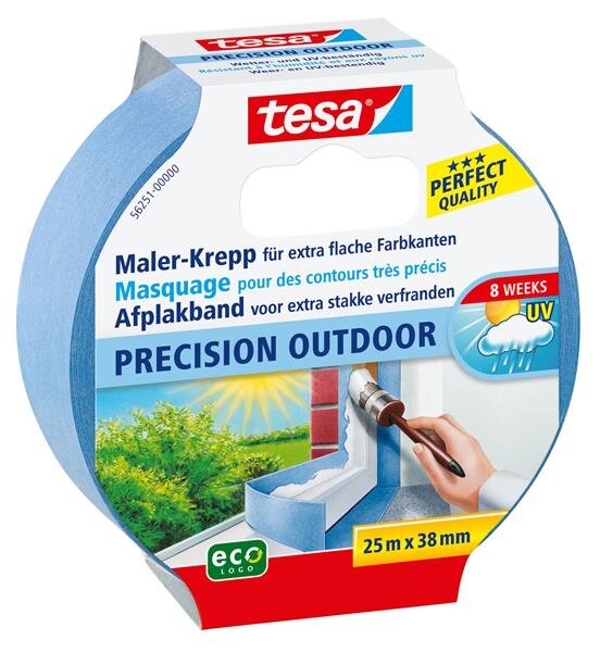 tesa Kreppband 56251, Masking Professional Outdoor, 38mm x 25m, für Innen und Außen